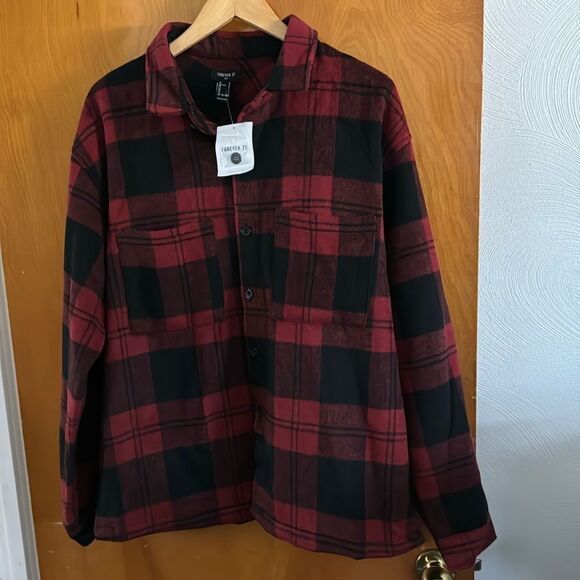 Flannel Shirt Jacket Mens Large Red Plaid - Picture 1 of 3